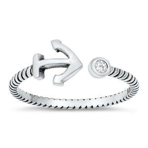 Sterling Silver Anchor Ring 8 mm 925 Fashion Band